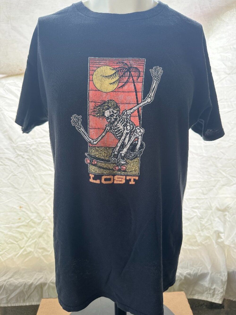 Lost Enterprises Skateboarding Skeleton Men's Black T Shirt Large Cotton